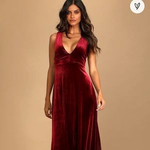 Lulu’s Wine Red Velvet Sleeveless Maxi Dress